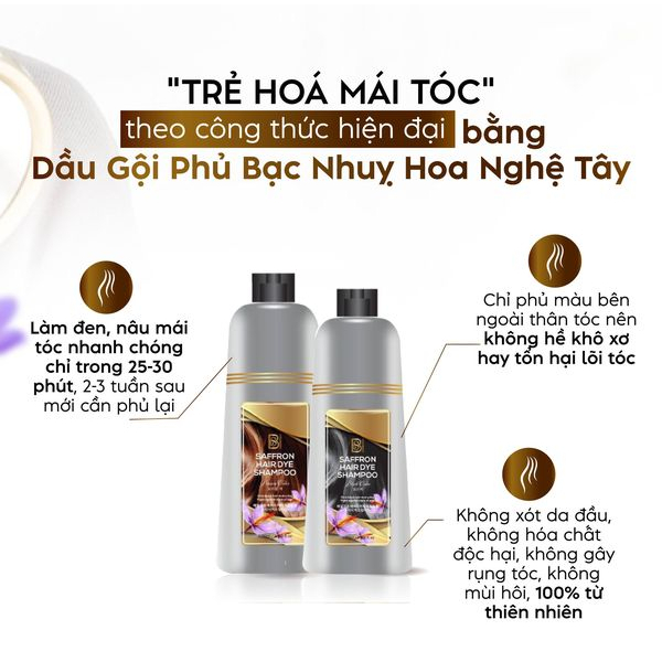 DẦU GỘI PHỦ BẠC NHỤY HOA NGHỆ TÂY (SAFFRON HAIR DYE SHAMPOO) Shopee