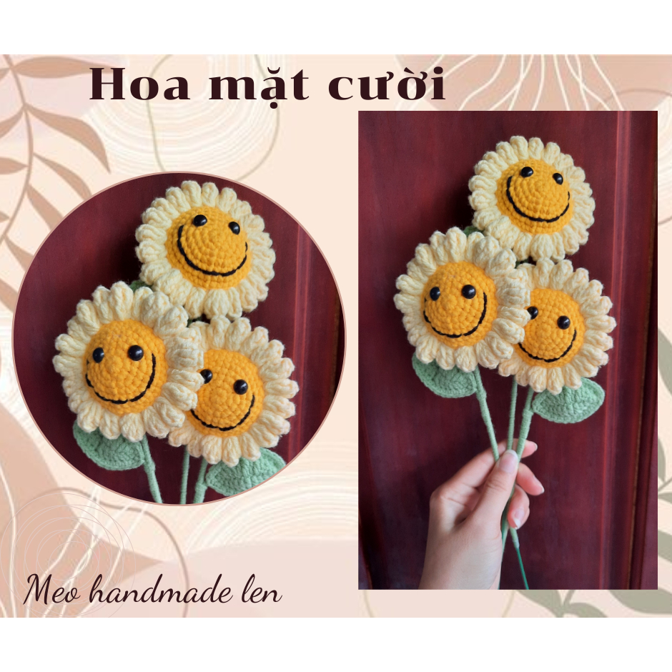 Hoa hướng dương, hoa mặt cười, hoa cúc handmade len - Crochet - Amigurumi
