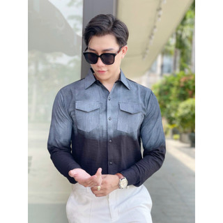 HCM ÁO SƠ MI NAM TAY DÀI VẢI ĐŨI PHỐI MÀU LOANG HOTTREND 1986