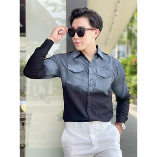 HCM ÁO SƠ MI NAM TAY DÀI VẢI ĐŨI PHỐI MÀU LOANG HOTTREND 1986