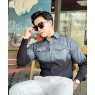 HCM ÁO SƠ MI NAM TAY DÀI VẢI ĐŨI PHỐI MÀU LOANG HOTTREND 1986