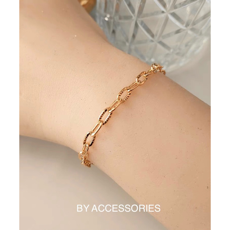 Lắc tay nữ titan xích nhỏ dập cạnh phản xạ ánh sáng mạ vàng 18K thời trang không gỉ WB2309