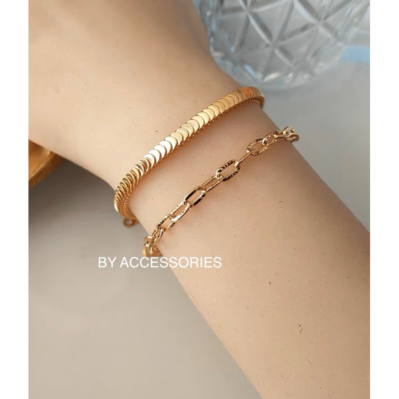 Lắc tay nữ titan xích nhỏ dập cạnh phản xạ ánh sáng mạ vàng 18K thời trang không gỉ WB2309