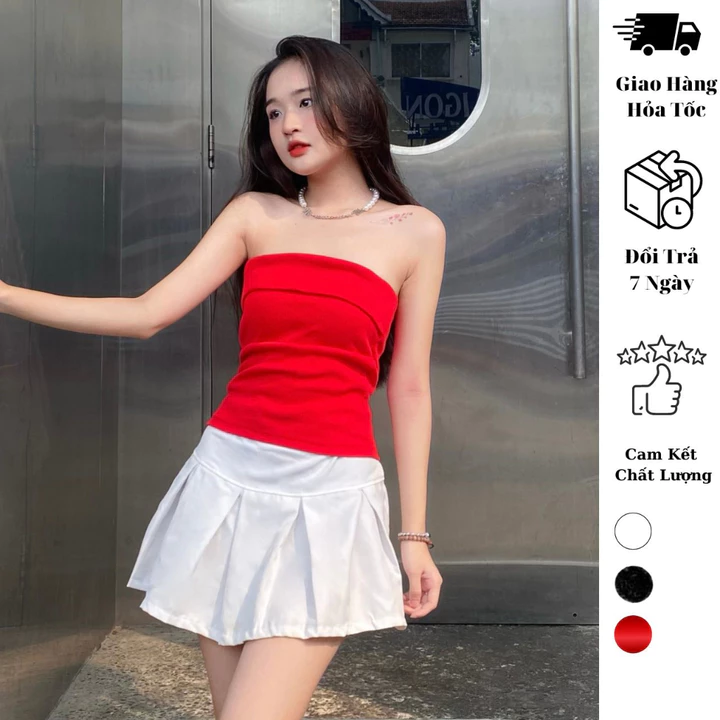 Áo croptop quây ngang JUNE.SG form dài Áo quây có mút ngực,áo tube top có mút ngực, Áo croptop quây ngang D021