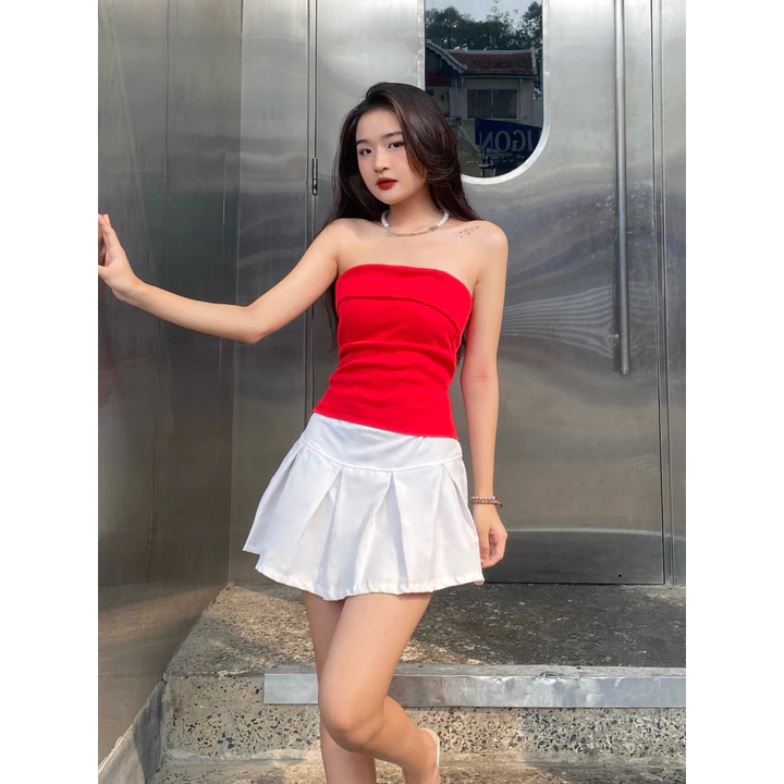 Áo croptop quây ngang JUNE.SG form dài Áo quây có mút ngực,áo tube top có mút ngực, Áo croptop quây ngang D021