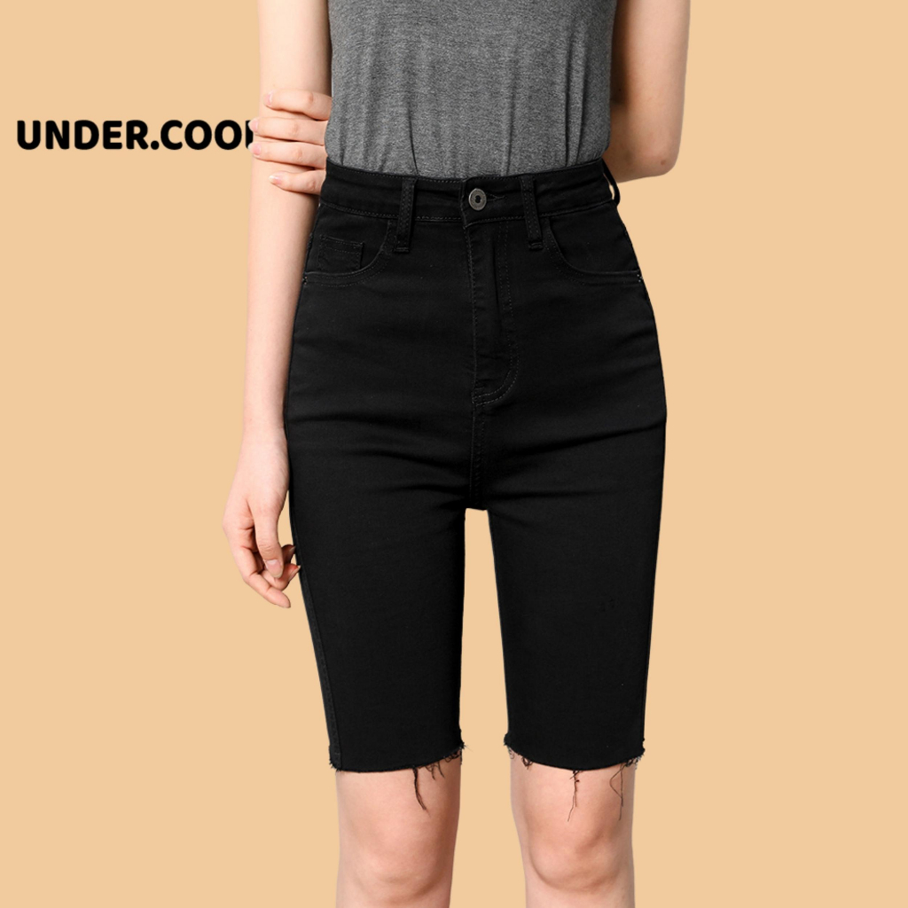 Quần ngố jean trơn nữ UNDERCOOL phong cách hàn quốc đơn giãn dễ phối đồ - bò giấy, lửng short nữ có 4 túi QS08