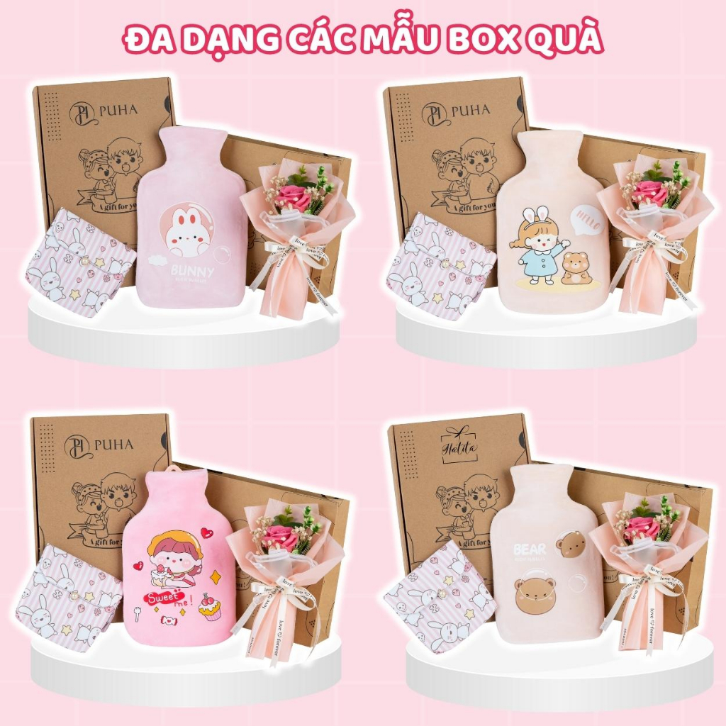 Ảnh Set túi chườm nóng giảm đau bụng kinh Puha 1000ml và hoa hồng tặng bạn gái dịp giáng sinh 4