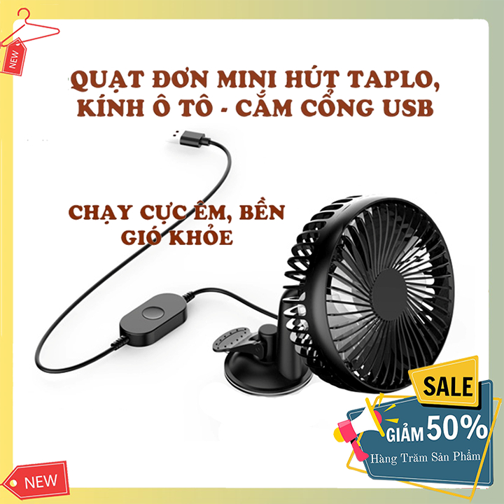 Quạt ô tô mini luồng gió mạnh xoay 360, điều khiển 3 tốc độ gió