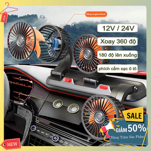 Quạt xe ô tô 3 đầu 10W ba đầu xoay 360 độ tiện ích trên xe hơi, bàn làm việc