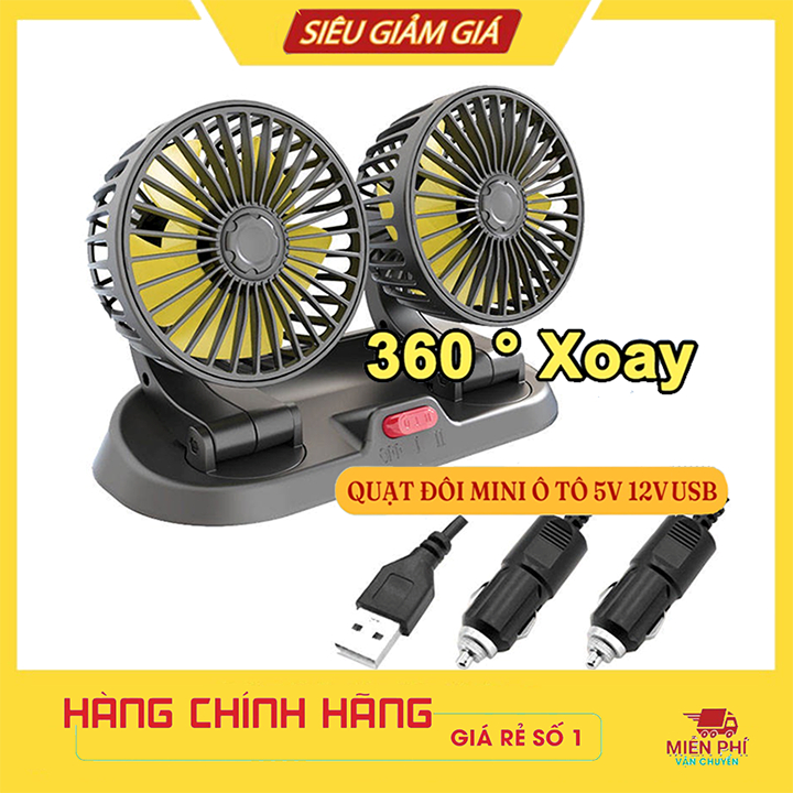 Quạt cho xe ô tô, quạt đôi ô tô 10W cắm nguồn usb 5v đa năng xoay 360 độ siêu mát