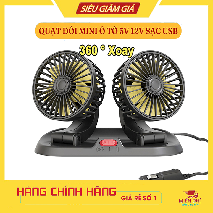 Quạt ô tô 10W cắm nguồn tẩu 12v đa năng xoay 360 độ siêu mát