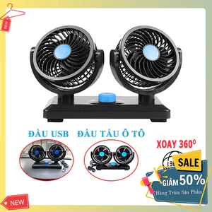 Quạt ô tô mini 10W gió mạnh xoay 360 cổng usb dùng quạt oto 12v/24v