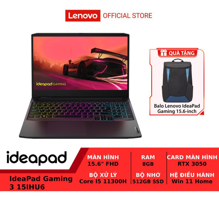 Laptop LENOVO IdeaPad Gaming 3 82K100KLVN i5-11300H|8G|512G|15.6FHD-120Hz|RTX3050Ti|W11