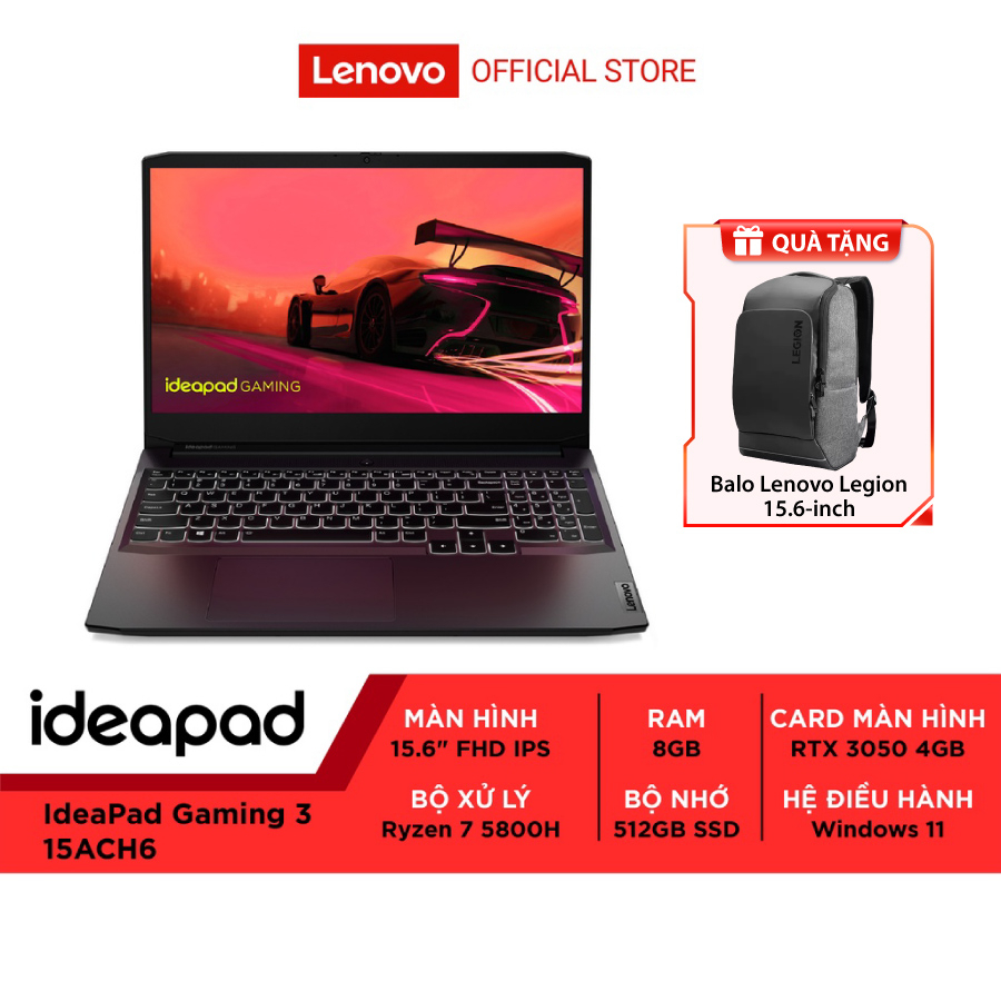 Laptop Lenovo IdeaPad Gaming 3 R7 82K200T1VN 5800H|8GB|512GB|15.6”FHD|RTX 3050|Win11