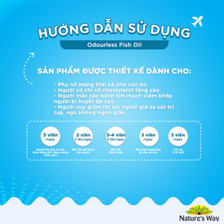 Viên uống Nature's Way Odourless Fish Oil 1000mg hỗ trợ tim mạch trí não (80 viên/200 viên)