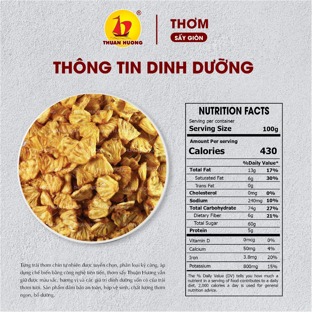 Thơm sấy giòn Thuận Hương 110gr - Trái cây sấy ăn vặt chua chua thanh dịu - Chuẩn hàng xuất khẩu