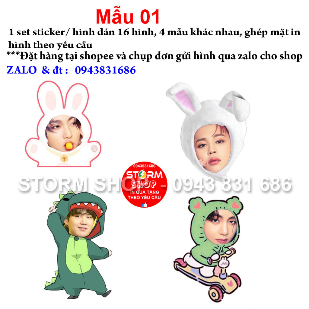 Sticker/hình dán chibi ghép mặt vào con vật dễ thương IN THEO YÊU CẦU ...