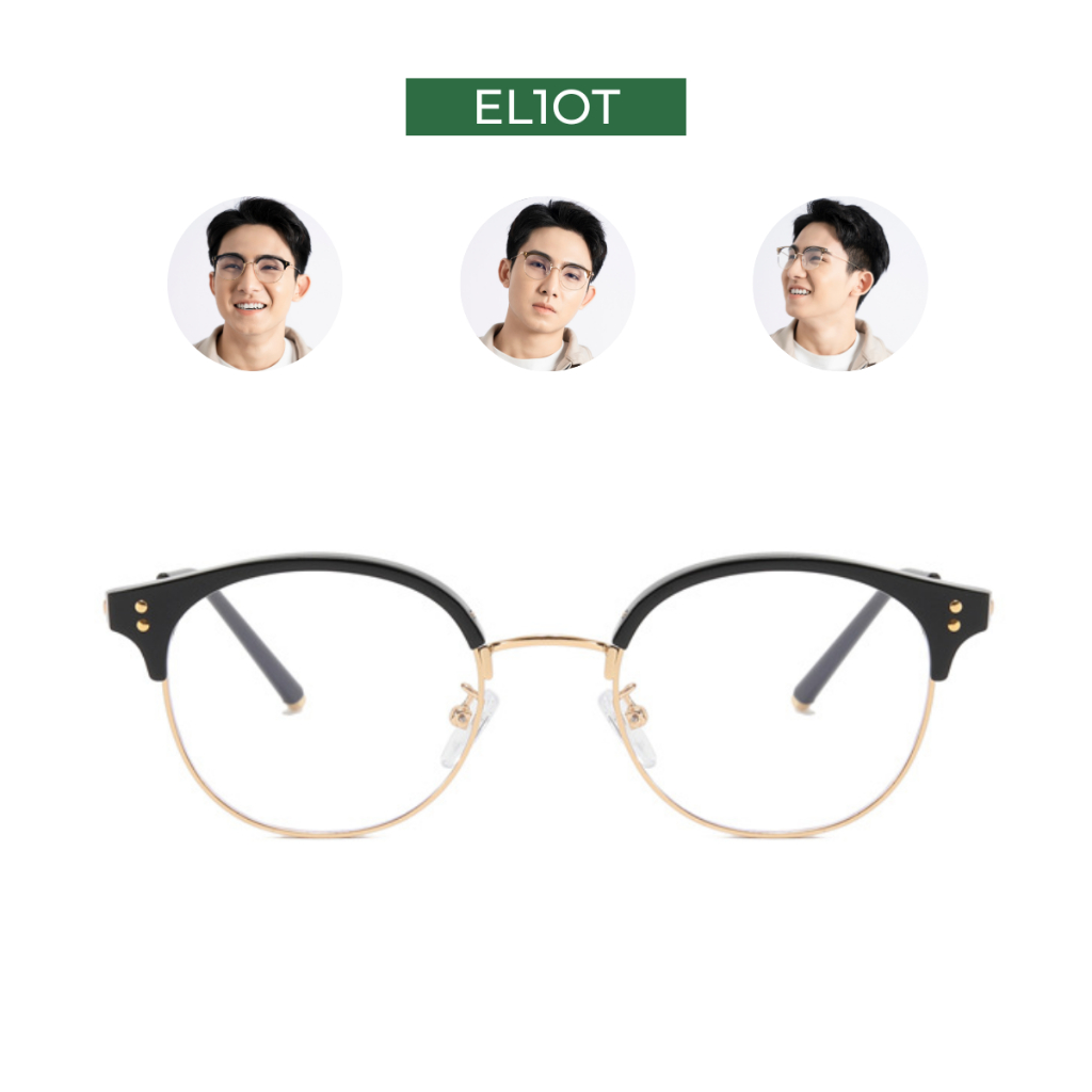 Gọng kính mắt nam nữ ELIOT nửa gọng Clubmaster 01183 chất liệu kim loại và nhựa chống ánh sáng xanh có thể thay cận