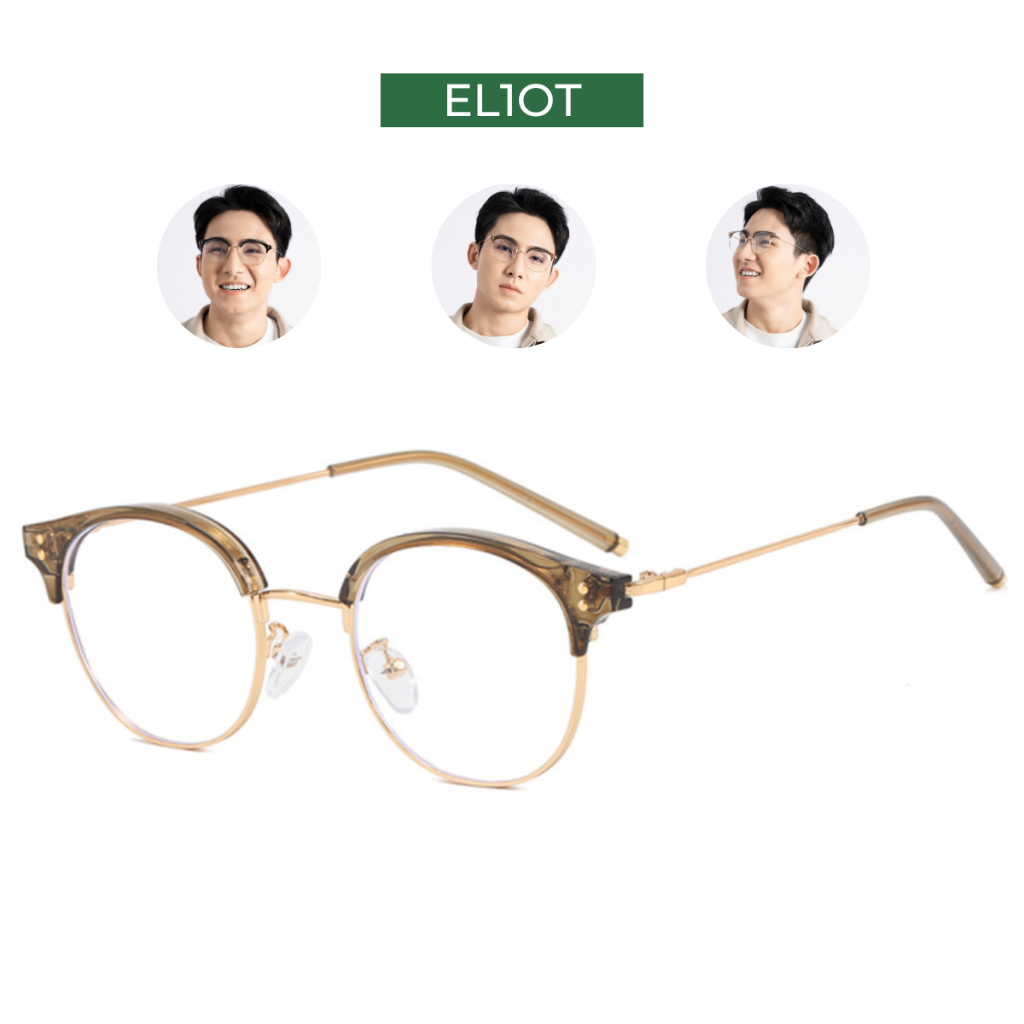 Gọng kính mắt nam nữ ELIOT nửa gọng Clubmaster 01183 chất liệu kim loại và nhựa chống ánh sáng xanh có thể thay cận