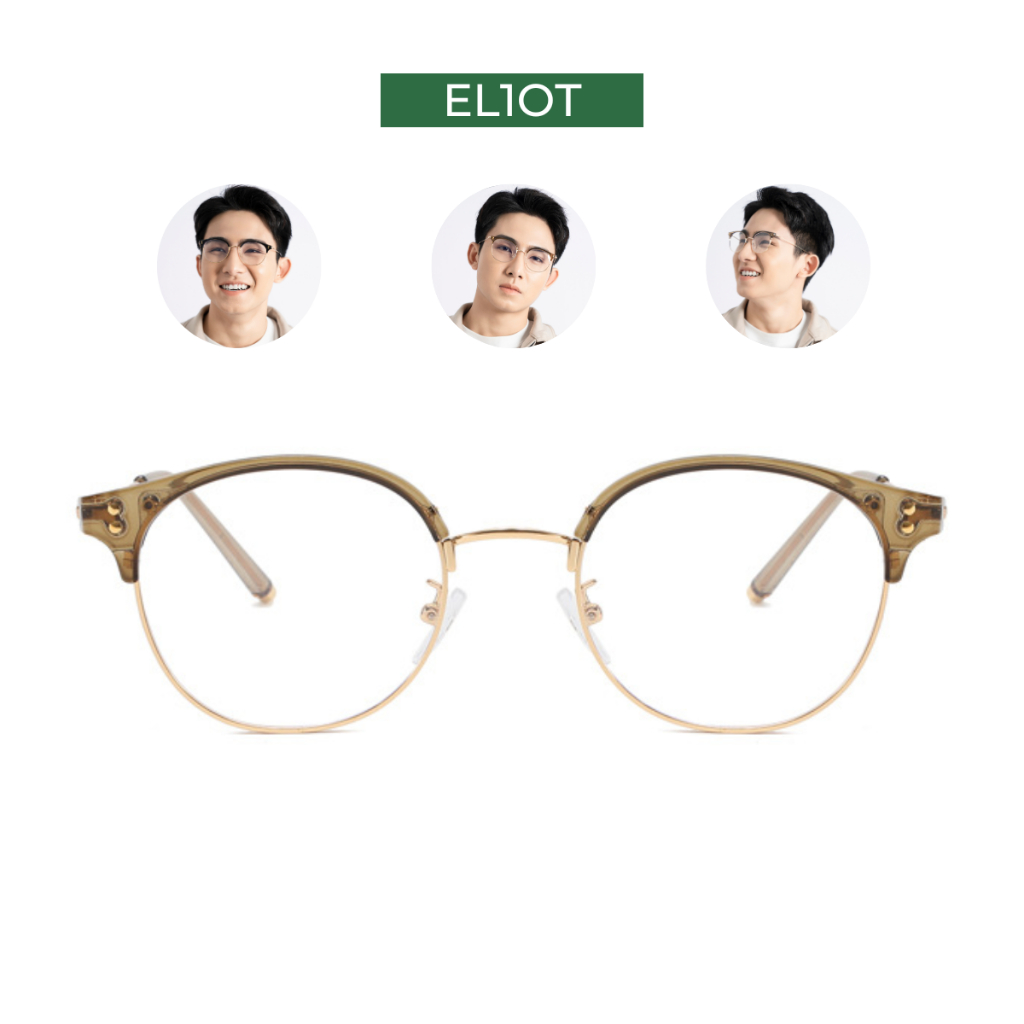 Gọng kính mắt nam nữ ELIOT nửa gọng Clubmaster 01183 chất liệu kim loại và nhựa chống ánh sáng xanh có thể thay cận