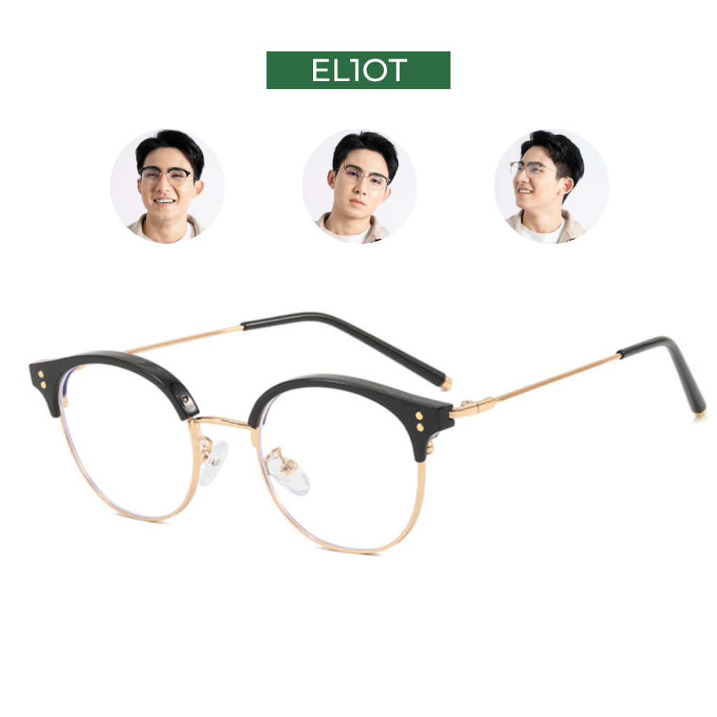Gọng kính mắt nam nữ ELIOT nửa gọng Clubmaster 01183 chất liệu kim loại và nhựa chống ánh sáng xanh có thể thay cận