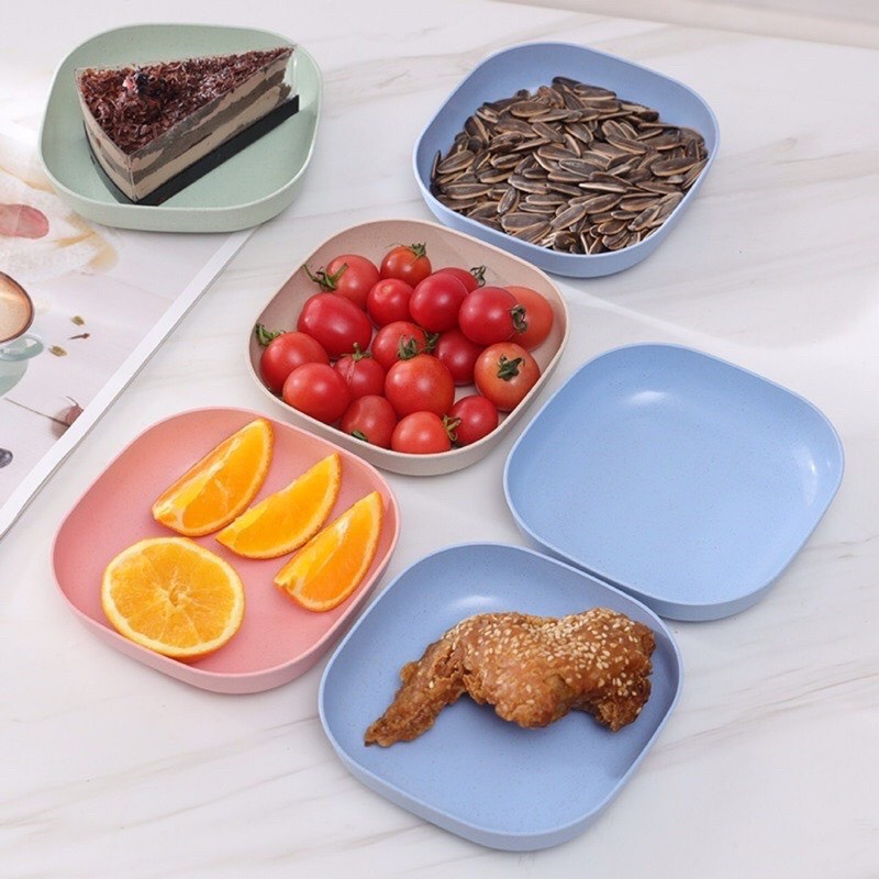Set 8 Dĩa Nhựa Lúa Mạch  -  (4 cạn + 4 Sâu) Tone Màu Pastel Siêu Dễ Thương