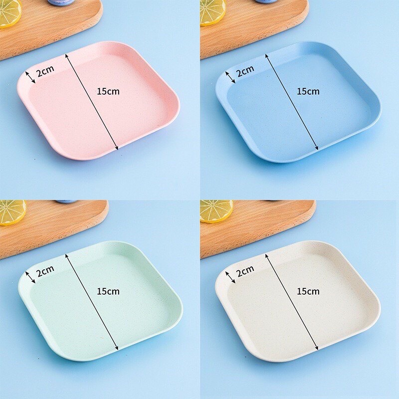 Set 8 Dĩa Nhựa Lúa Mạch  -  (4 cạn + 4 Sâu) Tone Màu Pastel Siêu Dễ Thương