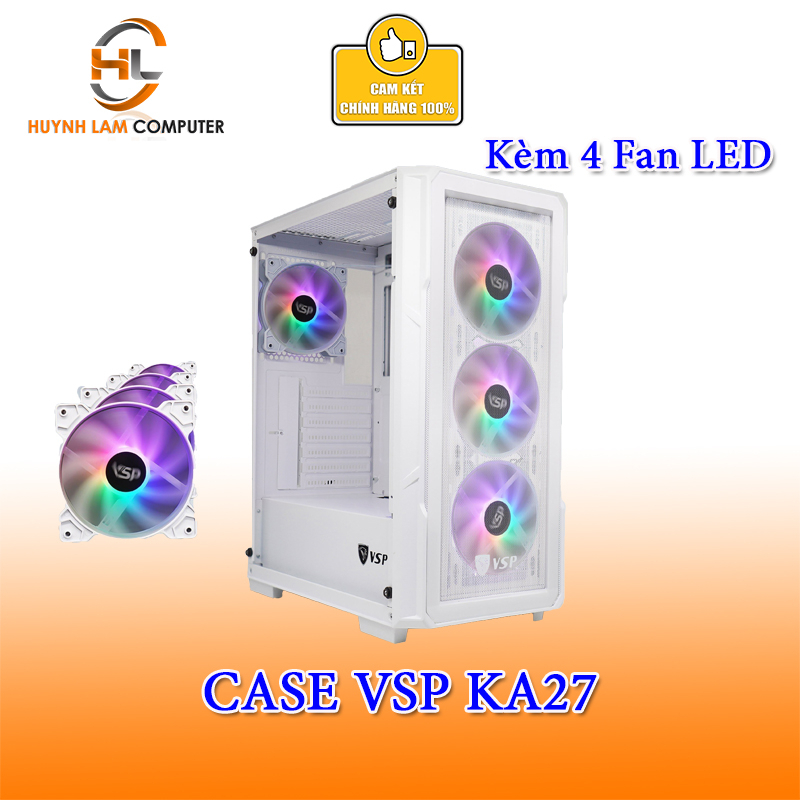 Vỏ máy tính Case VSP KA27 [TRẮNG] sẵn 4 Fan LED Gaming 2 mặt kính cường lực  (ITX, MICRO-ATX, ATX) | Shopee Việt Nam