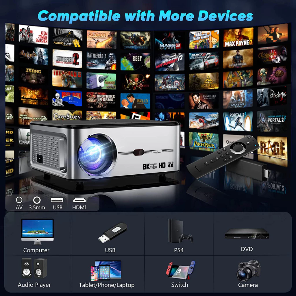 Máy chiếu mini GOOJODOQ Wifi 8k Full HD 1080p 15500LM Hỗ trợ Android và Điện thoại thông minh