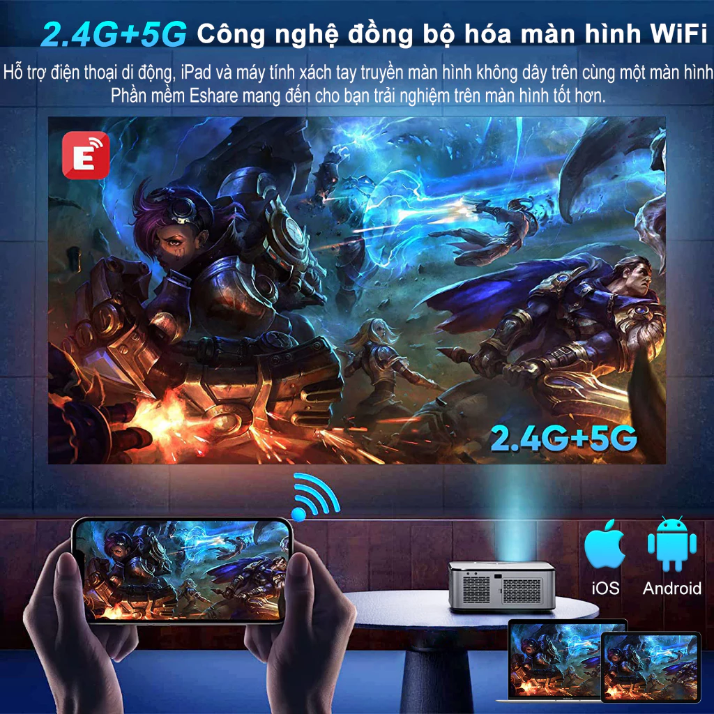 Máy chiếu mini GOOJODOQ Wifi 8k Full HD 1080p 15500LM Hỗ trợ Android và Điện thoại thông minh