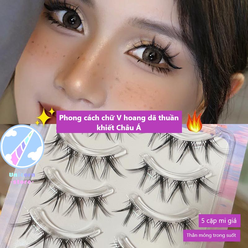 Bộ 5 Cặp Lông Mi Giả Cong Dày Trong Suốt Tự Nhiên Phong Cách Âu Á Faiccia