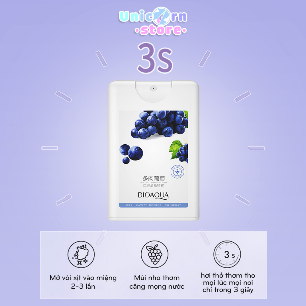 Xịt Thơm Miệng Hương Hoa Quả BIOAQUA Cho Miệng Sạch Sẽ Thơm Tho Nội Địa Trung 20ml