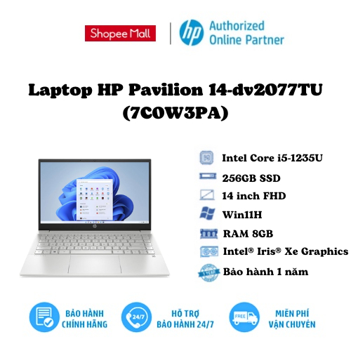 [Mã ELHP12 giảm 12% đơn 10TR] Laptop HP Pavilion 14-dv2077TU (7C0W3PA) Natural Silver I5-1235U(upto 4.4Ghz, 12MB)