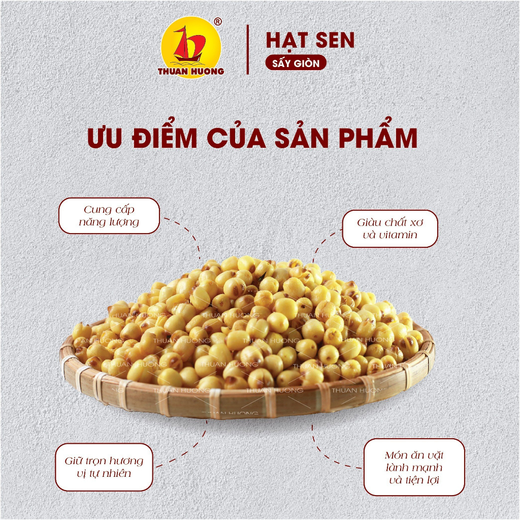 Hạt sen sấy giòn Thuận Hương 200g - Hạt sen khô ăn vặt - Hạt sen tươi sấy giòn - Hàng chuẩn Xuất Khẩu