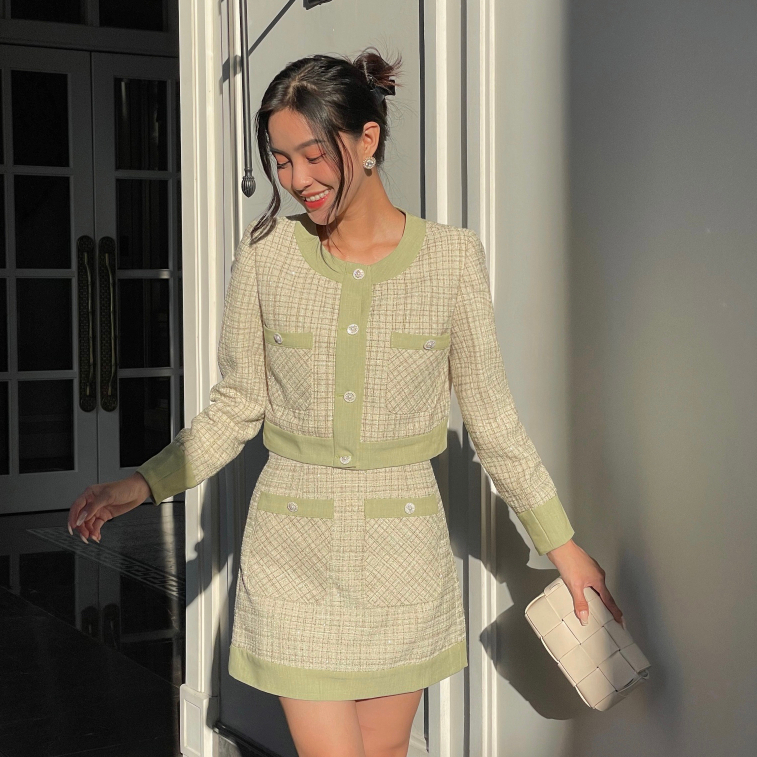 EMERSON SET - Set Váy Tweed Dáng Xòe Thời Thượng & Áo Vest Pastel Quý Phái