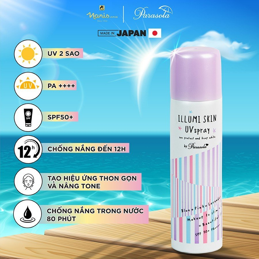 Ảnh Xịt chống nắng dưỡng da thon gọn Naris Parasola Ilumi Skin UV Spray, UV 2-sao SPF50+ PA++++ 80g 2