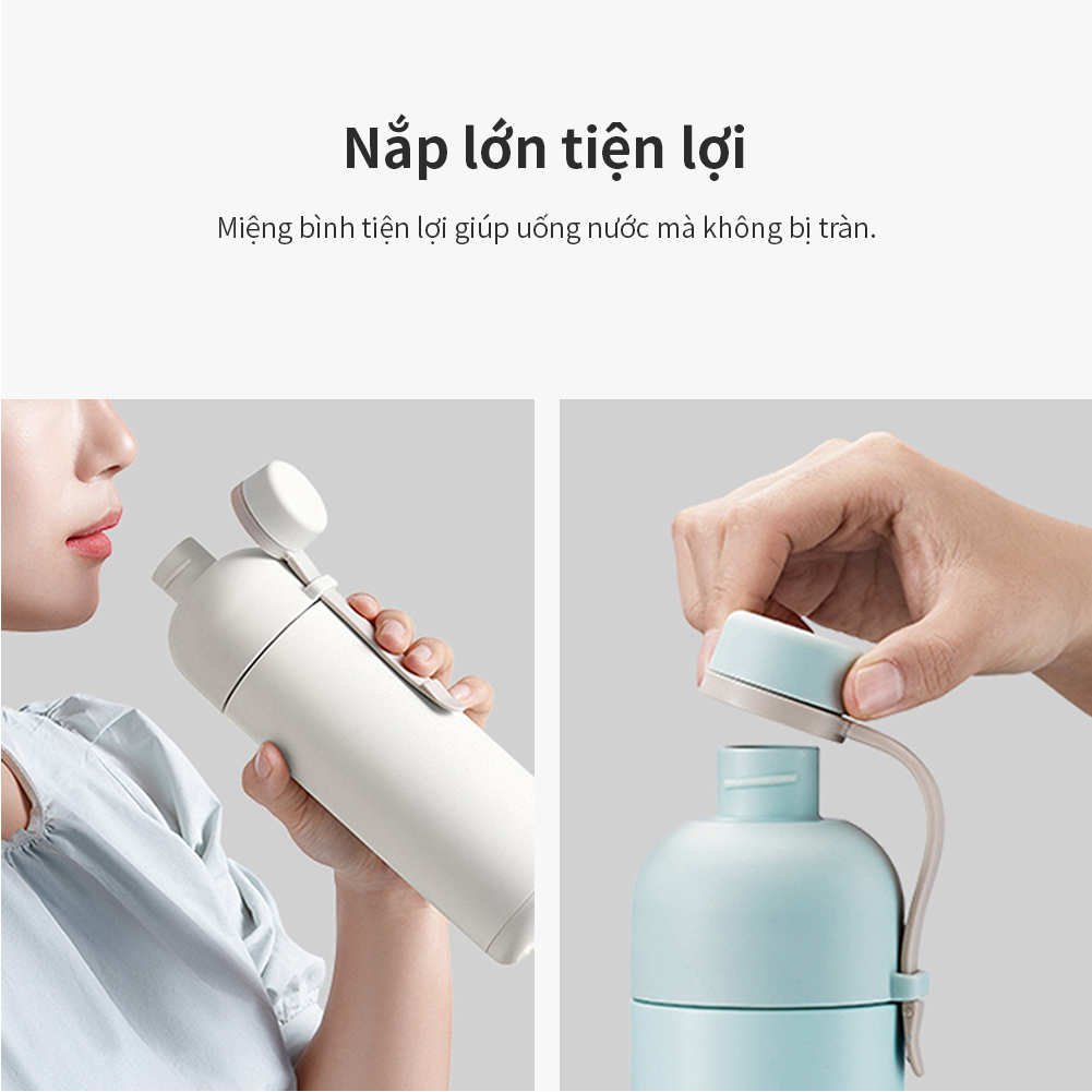 Bình giữ nhiệt LocknLock Belt Bottle LHC4267 490ml Xanh Mint , quai xách, thép không rỉ 304 - K-MALL