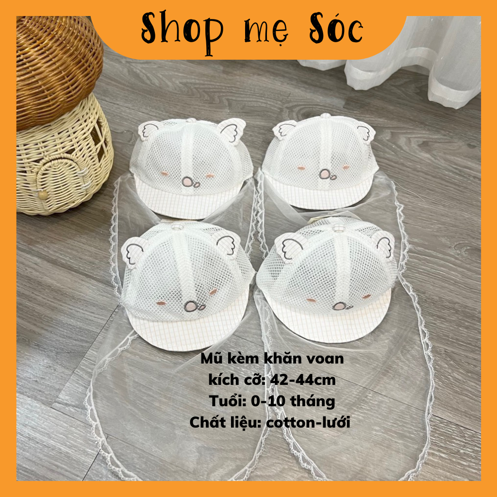 Mũ nón cho bé sơ sinh có khăn voan che mặt an toàn lưới 0-5 tháng mesocshop