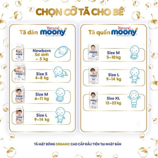 Bỉm MOONY DỊU NHẸ NATURAL Nội Địa Nhật dán/quần NB63/S58/M46/L38/L36/XL32