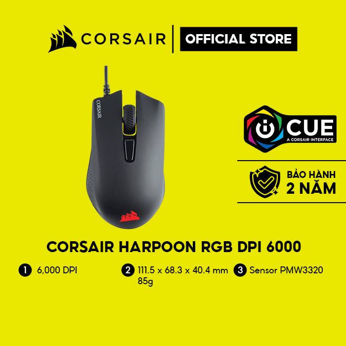 [Mã ELCL7 giảm 7% đơn 300K] Chuột Gaming Corsair Harpoon RGB DPI 6000 (CH-9301011-AP)