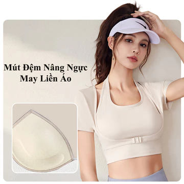 Áo croptop tập gym nữ tay ngắn, áo thun nữ có đệm mút nâng ngực, áo thun nữ tập gym yoga pilates CROP14
