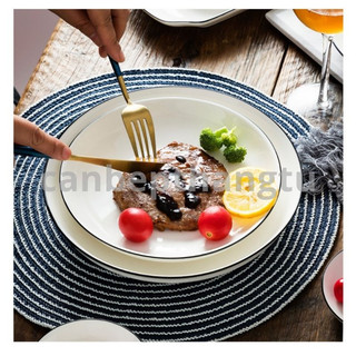 Bộ bát đĩa sứ trắng hiện đại tối giản chén muỗng cao cấp dày dặn CBG05