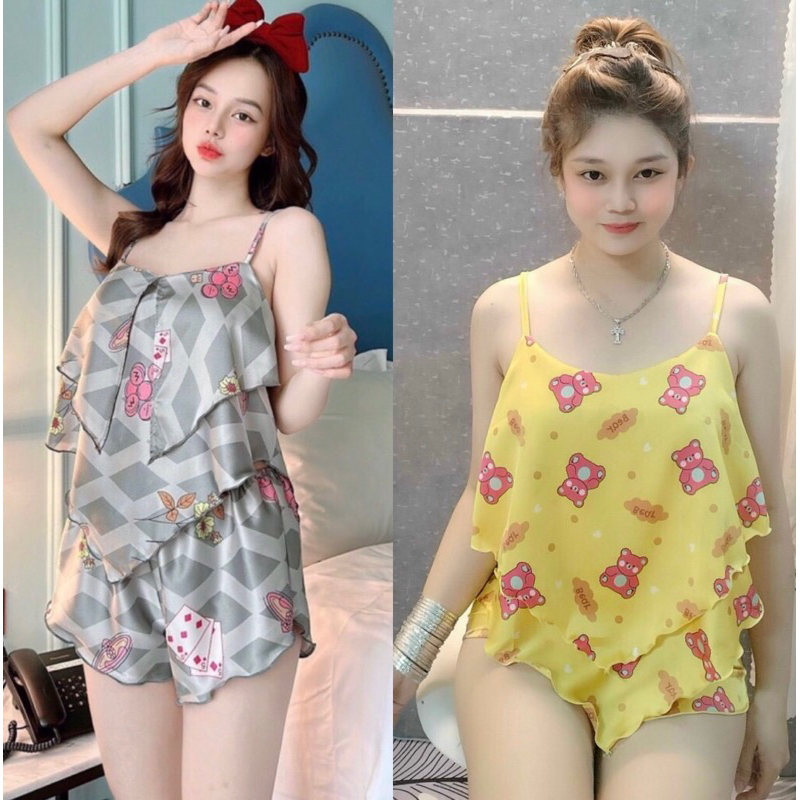 Đồ bộ dây đùi mặc nhà, đồ bộ ngủ tầng nhọn mùa hè - S06