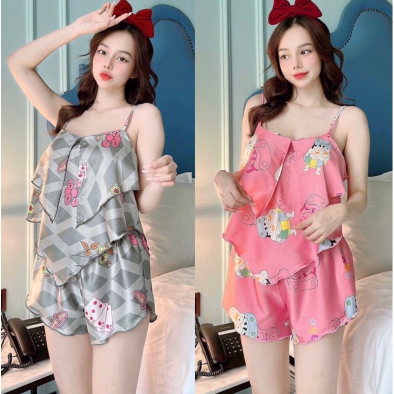Đồ bộ dây đùi mặc nhà, đồ bộ ngủ tầng nhọn mùa hè - S06
