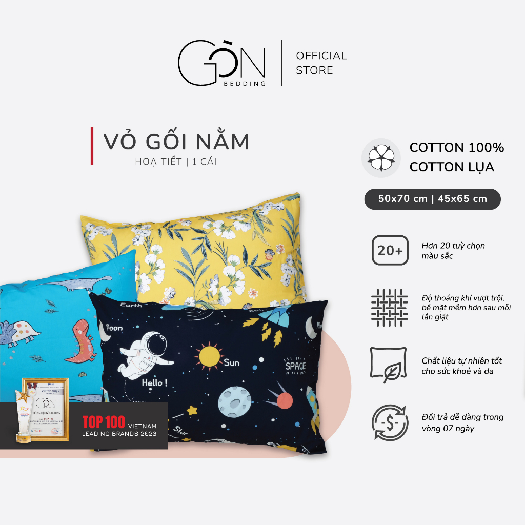 [Nhiều mẫu] 01 Vỏ Gối Nằm Gòn Bedding Cotton 100% Hàn Quốc 50x70 cm Hoạ Tiết