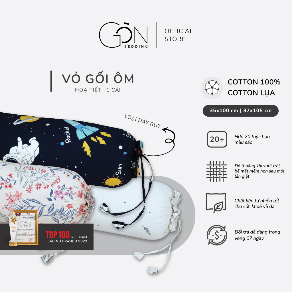 [Nhiều mẫu] Vỏ Gối Ôm Gòn Bedding Cotton 100% Hàn Quốc Họa Tiết Hoạt Hình 37x105 cm