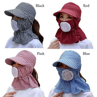 MŨ CHỐNG NẮNG NỮ - Mũ Hoạ Tiết Caro Kèm Khăn Che Kín Mặt Chống Tia UV, Nón Có Lỗ Thông Hơi, Mũ Nón Lưỡi Trai Nữ Cao Cấp