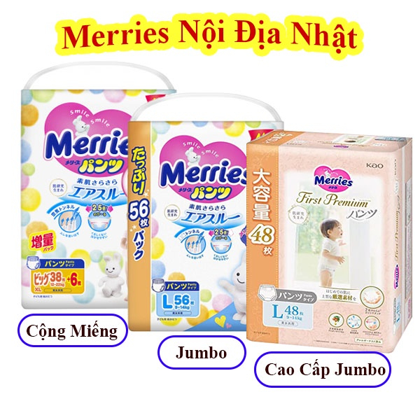 Bỉm Merries Cộng miếng-Jumbo-Cao cấp Nội địa Nhật quần/dán NB90+6 / S82 ...