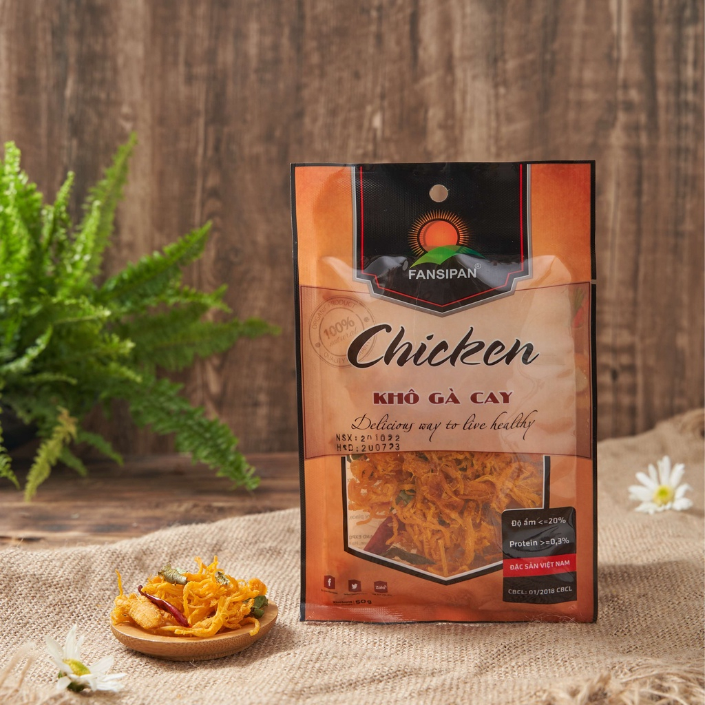 Khô Gà Lá Chanh FANSIPAN - Hàng chính hãng - Gói 50g - Thịt