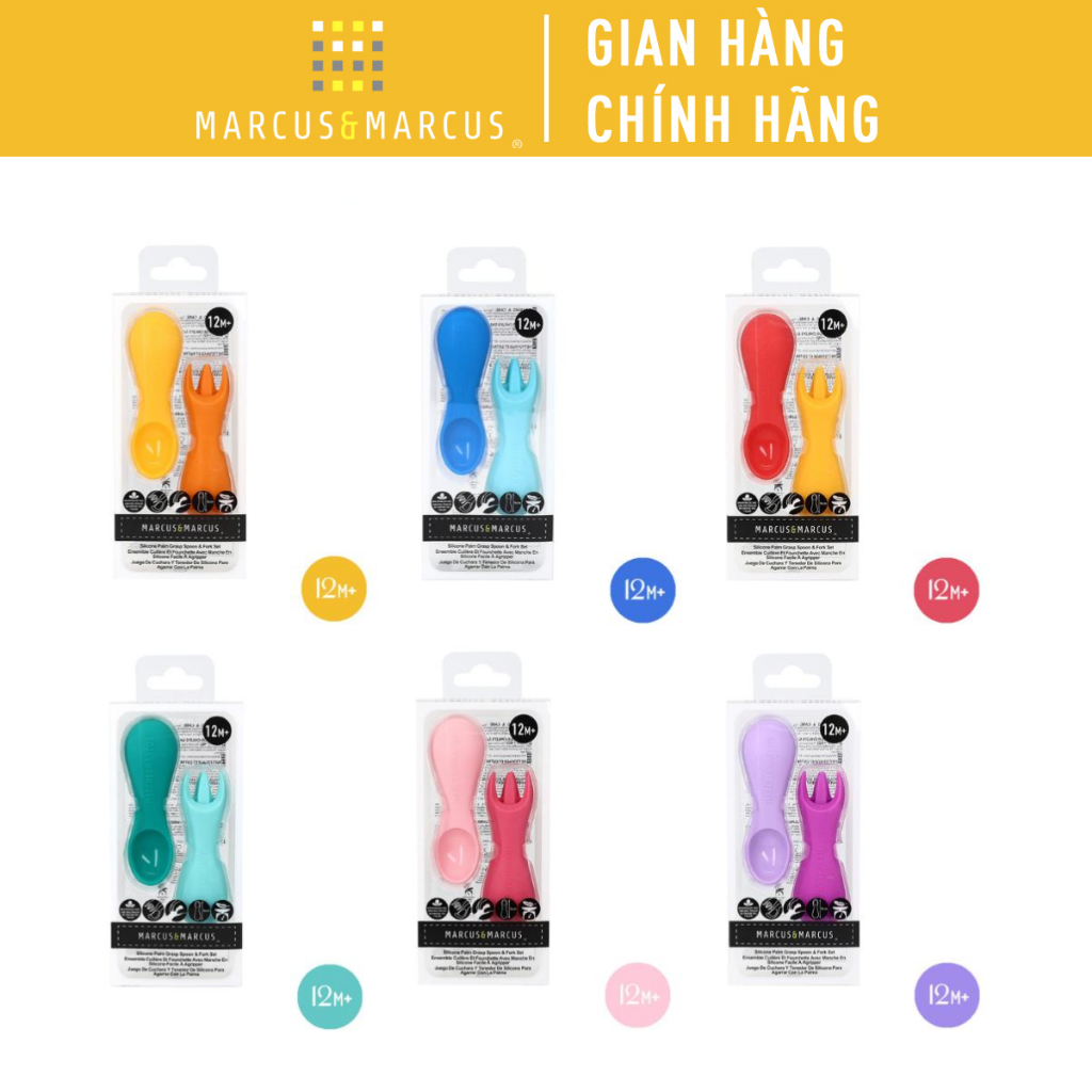 Ảnh Bộ Thìa Nĩa Tập Ăn Silicon Palm Grasp Marcus & Marcus, Cho Bé Từ 12 Tháng 1